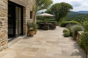Terrasse en pierre naturelle : comment choisir la bonne finition pour un extérieur élégant et durable